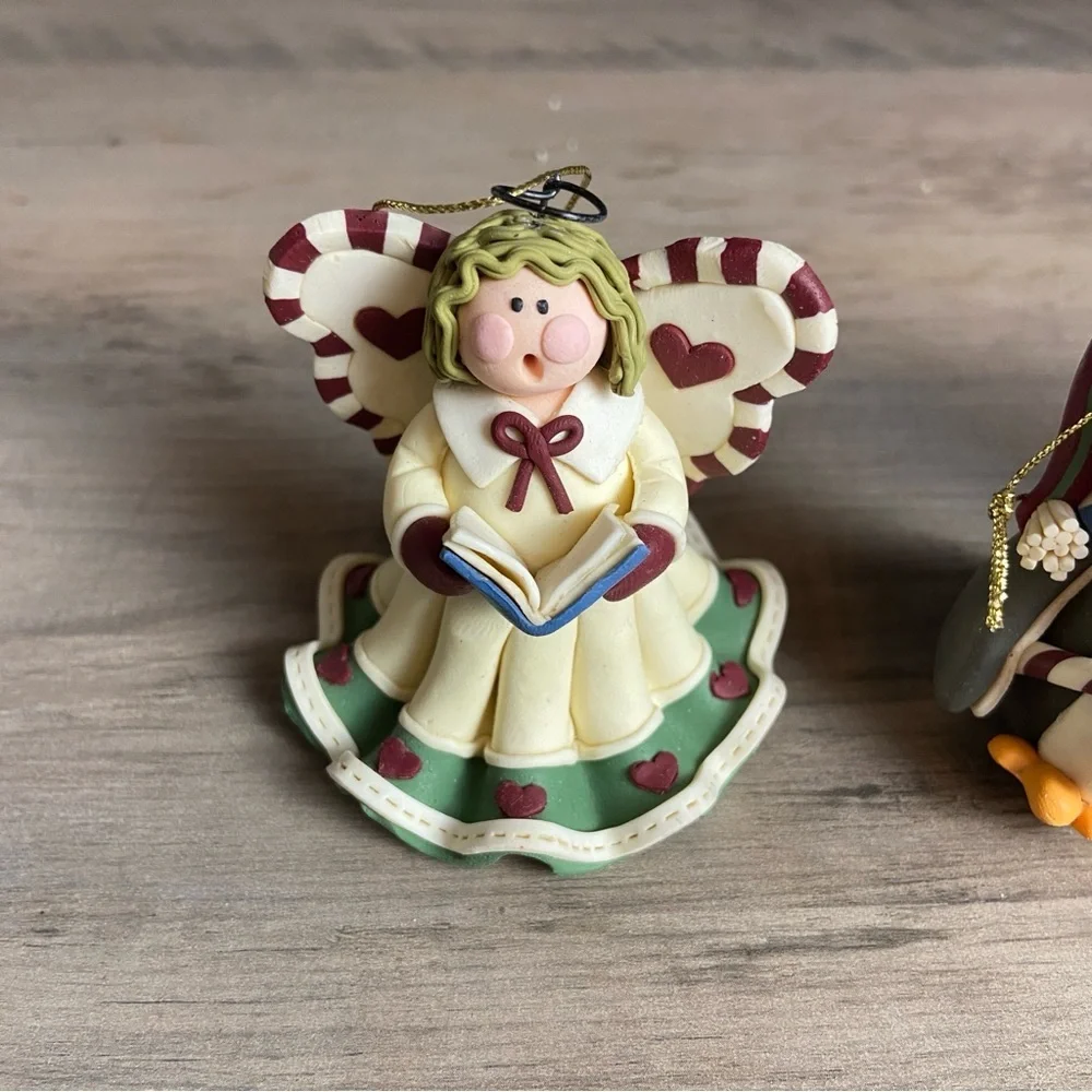 Lot of 3,‎ Polymer Clay Christmas Ornaments, Angel, Penguin, Reindeer